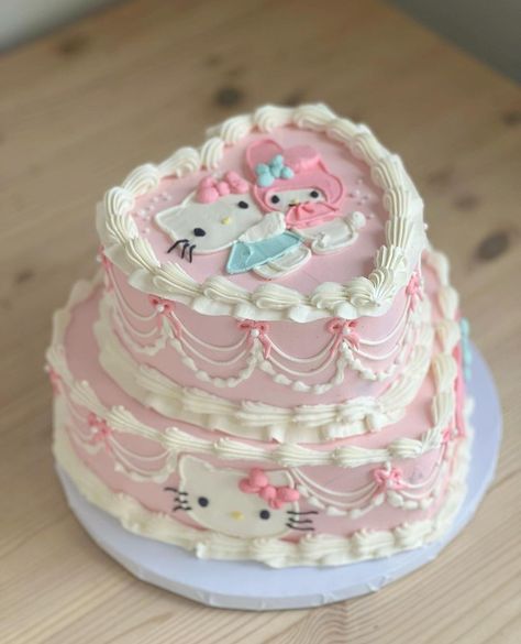 Cute Birthday Cakes Sanrio, Hello Kitty 18th Birthday Cake, Hello Kitty Mermaid Cake, Hello Kitty Birthday Cake 2 Tier, Sanrio Heart Cake, My Melody Birthday Cake, Hello Kitty Birthday Cakes, Sanrio Birthday Party Ideas, Hello Kitty And Friends Cake