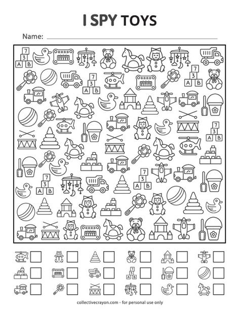 Free Printable I Spy Toys I Spy Pictures, Visual Activities For Kids, I Spy Printables For Kids Free, Simple Homemade Gifts, Mind Games For Kids, Toys Printable, Aba Materials, Spy Toys, Emotion Art