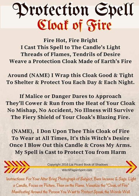 Protection Spell: Cloak of Fire #witchcraft #magic #magick #spell Witch Board, Protection Spell, Magic Spell Book, Wiccan Witch, Eclectic Witch, Magick Spells, Wiccan Spell Book, Helpful Things, Candle Magick