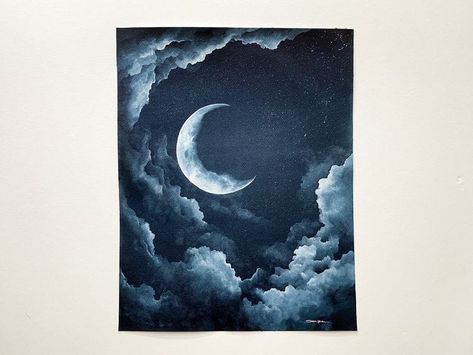 Cloud Painting Acrylic, Galaxy Painting Acrylic, Nature Paintings Acrylic, Painting Clouds, Lunar Phases, Sky Art Painting, Easy Acrylic Painting, Easy Canvas Art, Moon Painting