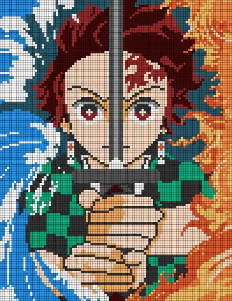 Alpha pattern #101200 | BraceletBook Cross Stitch Demon Slayer, Naruto Grid Pattern, Hunter Hunter Pixel Art, Anime Grid Art, Cross Stitch Anime Patterns, Demon Slayer Cross Stitch Pattern, K Pop Perler Beads, Pixel Art Templates Anime, Anime Tapestry Crochet Patterns