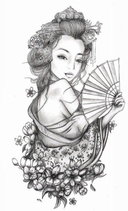 hình xăm geisha 34                                                                                                                                                                                 More Geisha Sketch, Tato Geisha, Tattoo Japonais, Japanese Geisha Tattoo, Geisha Drawing, Geisha Tattoos, Geisha Tattoo Design, Chris Garver, Pola Tato