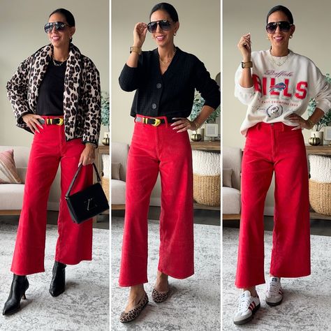 My absolute favorite wide leg ankle red cords from Target. Super soft. Size up one size. Wearing a 4 Tops are a small

#LTKSaleAlert#LTKFindsUnder50#LTKU
https://liketk.it/4SiJl Wide Leg Red Pants Outfit, Red Pants Christmas Outfit, Red Pant Outfit, What To Wear With Red Pants, Red Slacks Outfit, How To Style Red Pants, Wide Leg Ankle Jeans Outfit, Red Wide Leg Pants Outfit, Sailor Pants Outfit