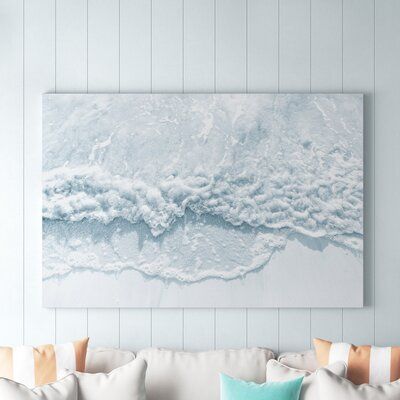 This "Knepper Bubble Bath" print on canvas features a wave breaking on the shore with a cool neutral color palette we love. This artwork is crafted in the USA with fade-resistant archival inks on 100% cotton artist-grade canvas, professionally hand-stretched, and stapled over North American pine-wood bars in gallery wrap style, a method utilized by artists to present artwork in galleries. Fade-resistant archival inks guarantee excellent color reproduction that remains vibrant for decades even wh Black And White Coastal Living Room, Coastal Room Decor, Bedroom Sitting Room, Neutral Bedroom Decor, Modern Coastal Decor, Beachy Room, Coastal Room, Blue Bedroom Decor, Always Kiss Me Goodnight