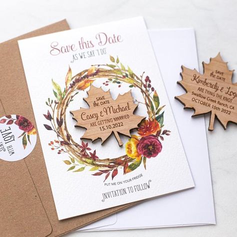 Autumn Fall Wedding Invitation – NIVI Design Safe The Date, Rustic Wedding Save The Dates, Photo Envelope, Rustic Save The Dates, Wedding Magnet, Vermont Wedding, Save The Date Magnets, Wedding Save The Date, Wooden Wedding