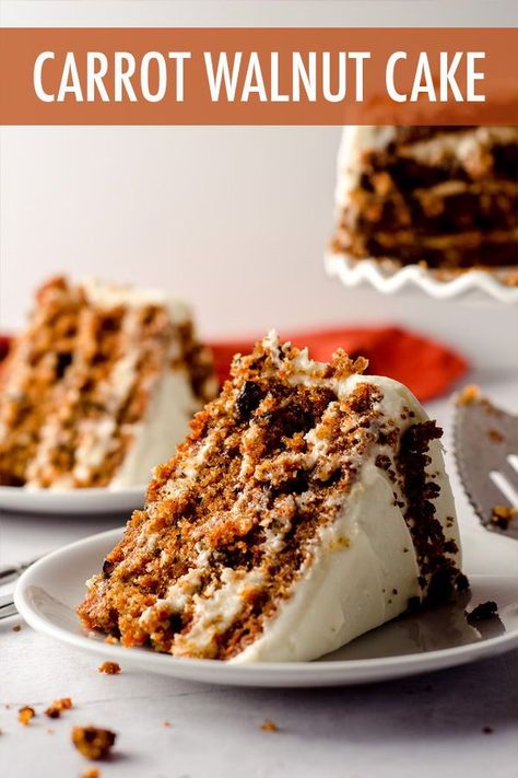 Carrot Walnut Cake, Carrot And Walnut Cake, Cream Cheese Frosting Cake, Homemade Carrot Cake, Moist Carrot Cakes, Walnut Recipes, Best Carrot Cake, Walnut Cake, Spring Desserts