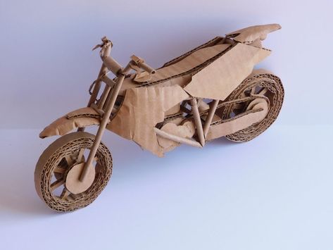 Red Dirt Bike, Diy Cardboard Toys, Cardboard Model, Spring Wraps, Cardboard Design, Cardboard Box Crafts, Cardboard Toys, Cardboard Sculpture, Led Pencils