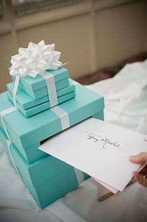 Love this idea for collecting cards | Fun Wedding Ideas | The a Mindful Shopper Tiffany Blue Wedding, Tiffany Wedding, Card Box Wedding, Here Comes The Bride, Tiffany Blue, Simple Weddings, Blue Wedding, Wedding Shower, Card Box