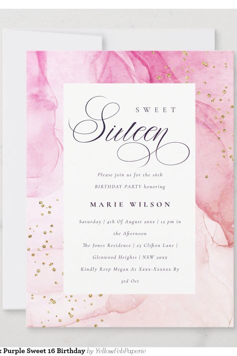 Abstract Pastel Pink Purple Sweet 16 Birthday Invitation Green Sweet 16, Purple Sweet 16, Blue Sweet 16, 16th Birthday Invitations, 16 Birthday, 16th Birthday Party, Dusky Pink, Sweet 16 Birthday, Purple Teal