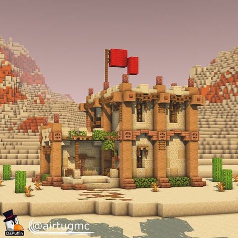 Minecraft Desert House, Minecraft Fantasy House, Minecraft Temple, Minecraft Desert, Minecraft Building Blueprints, Minecraft Structures, Desert House, Bangunan Minecraft, Minecraft Farm