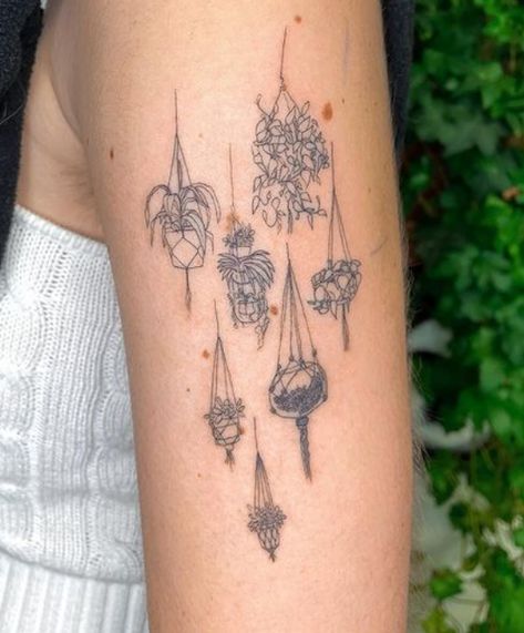 Hanging Herbs Tattoo, Hanging Plants Tattoo, Hanging Plant Tattoo, Spider Plant Tattoo, Hanging Tattoo, Bookish Tattoos, Plants For Hanging Baskets, Plant Tattoo, Hanging Vines