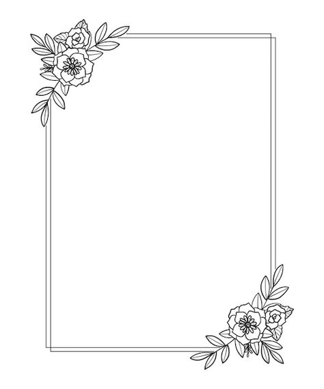 Side Background Design, Romantic Border Design, Floral Border Design Frames Hand Drawn, Flowers Frame Design, Drawing Frames Border, Flower Border Design For Project, Wedding Borders Frames, Floral Border Design Simple, Floral Border Design Frames