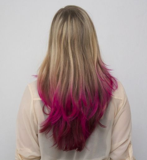 Hot Pink Ombre hair | dip dye | pink | blonde | hair | ombre Red Hair On Brown Skin, Pink Hair Tips, Blonde Dip Dye, Pink Dip, Pink Dip Dye, Pink Blonde, Dyed Tips, Hair Dye Tips, Pink Diy