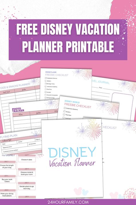 Use this free Disney vacation planner to plan your fun Disney trip! This printable planner will help you organize everything about your trip, such as photo stops, souvenirs, driving or flying to Disney, Dinsey World vacation planning in Orlando, organisation, and a travel planning checklist. Disney Itinerary Template Free Printable, Disney Planning Printables, Disneyland Planner, Disney Travel Journal, Vacation Planning Printables, Disney Trip Planner, Trip Planning Checklist, Disney Crafts For Kids, World Printable