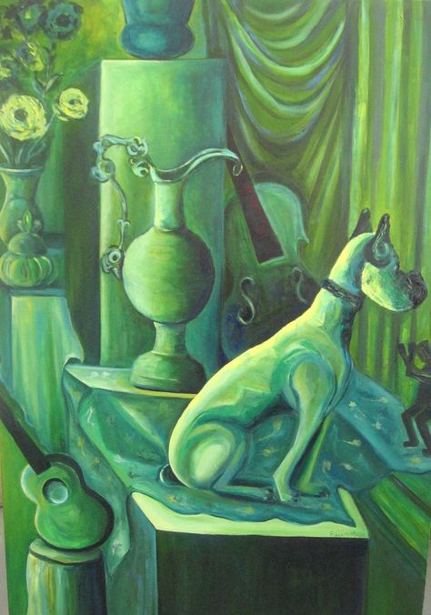 The artist used Monochromatic color. from the paint we can see several color of the same hue. it is all greens Colour Harmony Art, Analogues Colour Painting, Analogous Painting Ideas, Analogous Color Scheme Art Projects, Analogous Painting, Analogous Colors, Analogous Color, Monochromatic Painting, Green Monochrome