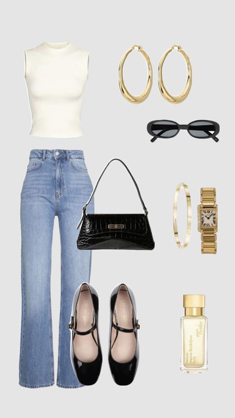 #outfitinspo #fashioninspo #newyork #cartier #perfumes #jeans #goldjewelry #watch #aestheticgirl #blackbag Lazy Outfit, It Girl Aesthetic, Outfit Ideas Casual, Looks Pinterest, 2024 Outfits, European Summer Outfits, Skandinavian Fashion, Europe Outfits, Shoes Spring