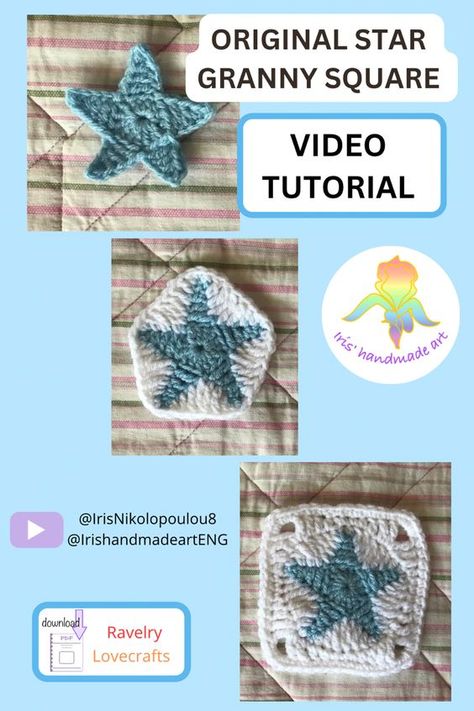 Star Granny Squares Crochet, Crochet Granny Square Star Blanket, Star Square Crochet Pattern, Free Star Granny Square Pattern, Crochet Star Granny Square Tutorial, Star Granny Square Pattern Free, Crochet Star Granny Square Pattern, How To Make A Star Granny Square, How To Crochet Star Granny Square