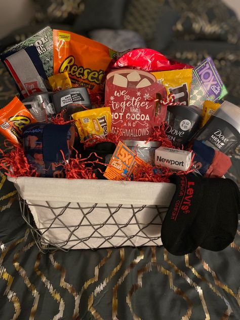 Jingle Baskets For Him, Self Care Gift Basket For Men, Mens Self Care Basket, Self Care Basket For Men, Jingle Basket, Boys Gift Basket, Simp Things, Brr Basket, Bf Stuff