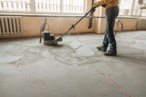 How to Sand Concrete in 4 Easy Steps Sanding Concrete Floors, Cleaning Concrete Floors, Finished Concrete Floors, Seal Concrete Floor, Interior Concrete Floors, Concrete Cleaner, Clean Concrete, Types Of Concrete, Concrete Resurfacing