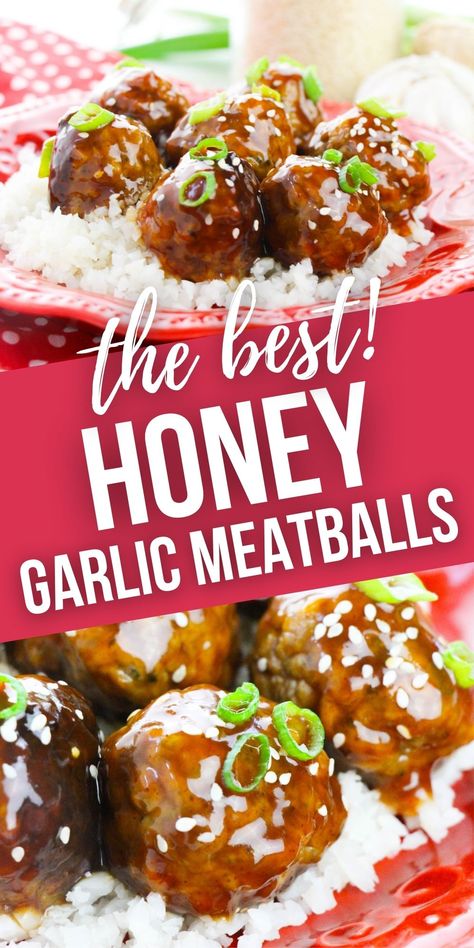 Honey Garlic Meatball Recipes, Honey Meatball Recipes, Soy Glazed Meatballs, Slow Cooker Honey Garlic Meatballs, Lemon Garlic Meatballs, Honey Garlic Pork Meatballs, Meatball Appetizer Ideas, Best Honey Garlic Sauce, Honey Garlic Meatballs And Rice