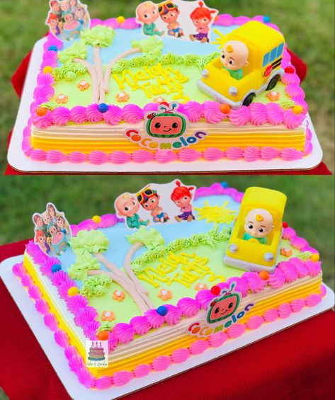 Cocomelon Cody Birthday Cake, Coco Melon Cake Ideas 1st Birthday, Cocomelon Sheet Cake Ideas, Cocomelon 2nd Birthday Party Girl, Cocomelon Party Ideas 2nd Birthday, Cocomelon Sheet Cake, Cocomelon Cake For Girl, Cocomelon Food Ideas, Cocomelon Party Food