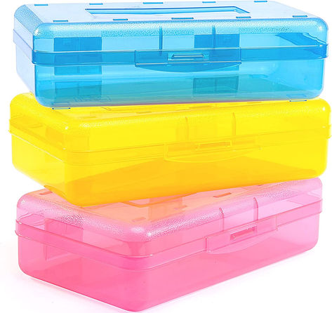 Large Capacity: Measures 8.2 by 4.6 by 2.3 inches. Great for taking to the business trip, organizing desks, drawers, workspaces, and classrooms. Perfect for holding Pencils, Pens, Crayons, Cosmetics, Brushes, craft, office, studying supplies, and more. Pencil Box For Kids, Plastic Pencil Box, School Supply Storage, Office Supply Storage, Organize Craft Supplies, Pencil Storage, School Pencils, Crayon Box, Plastic Envelopes