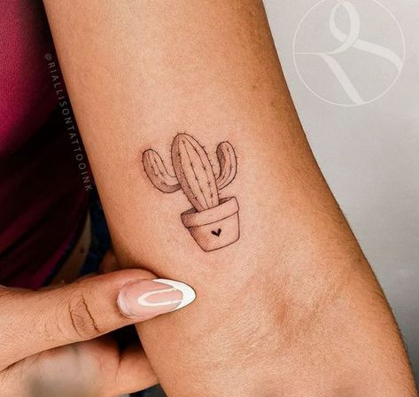 Cactus Tattoo Small, Cactus Tattoos, Karma Tattoo, Mexican Tattoo, Cactus Tattoo, Bull Tattoos, Парные Тату, Latest Tattoos, Cute Tiny Tattoos