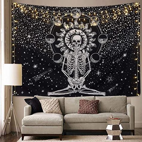 Sevenstars Skull Tapestry Meditation Skeleton Tapestry Chakra Tapestry Starry Tapestry Black and White Stars Tapestry for Room Zen Tapestry, Meditation Skeleton, Meditation Tapestry, Chakra Tapestry, Skeleton Tapestry, Striped Floor, Yoga Rug, Skull Tapestry, Sun And Moon Mandala