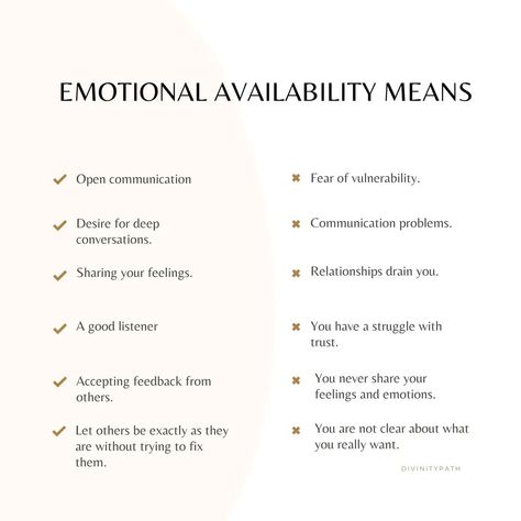 Being emotionally available means being open and receptive to our own emotions and those of others. It's about being present and willing to listen and support others in their times of need. ✨ So let's strive to be more emotionally available in our relationships, because when we are, we create deeper connections and a stronger sense of understanding with those around us. 🌟 Let's spread love and empathy, one emotional availability at a time! ❤️ #emotions #emotionalintelligence #emotionalmatur... How To Connect Emotionally, Signs Of Emotional Availability, How To Emotionally Support Someone, Becoming Emotionally Available, How To Become More Emotionally Available, How To Become Emotionally Available, Emotional Permanence, Emotions Meaning, Emotional Fulfillment