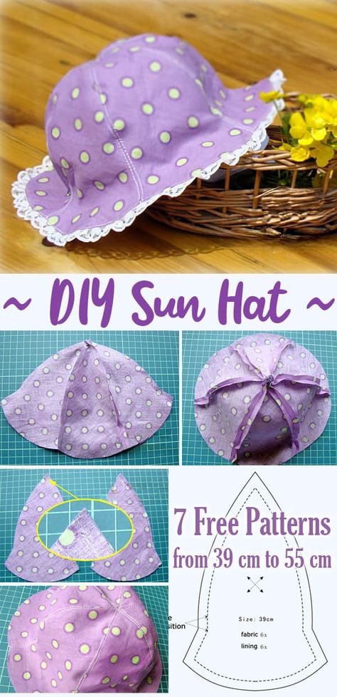 How to Make a Sun Hat Kids Hats Patterns Sewing, Fun Simple Sewing Projects, Infant Hat Pattern Sewing, Baby Sun Bonnet Pattern Free, Infant Bucket Hat Pattern Free, Baby Sunhat Pattern, Childrens Sewing Projects, How To Sew A Bonnet, Baby Fabric Projects