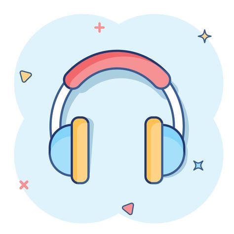 Vector cartoon headphone icon in comic style. Earphone headset sign illustration pictogram. Headphones business splash effect concept. Cartoon With Headphones, Headphone Illustration, Cartoon Headphones, Flat Character, Flat Design Icon, Pfp Cartoon, Splash Effect, Cute Headphones, Powerpoint Slide Designs