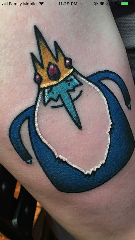 Ice king tattoo Ice King Tattoo, Ice Tattoo, King Crown Tattoo, Adventure Time Tattoo, King Tattoo, Funky Tattoos, King Tattoos, King Crown, Crown Tattoo