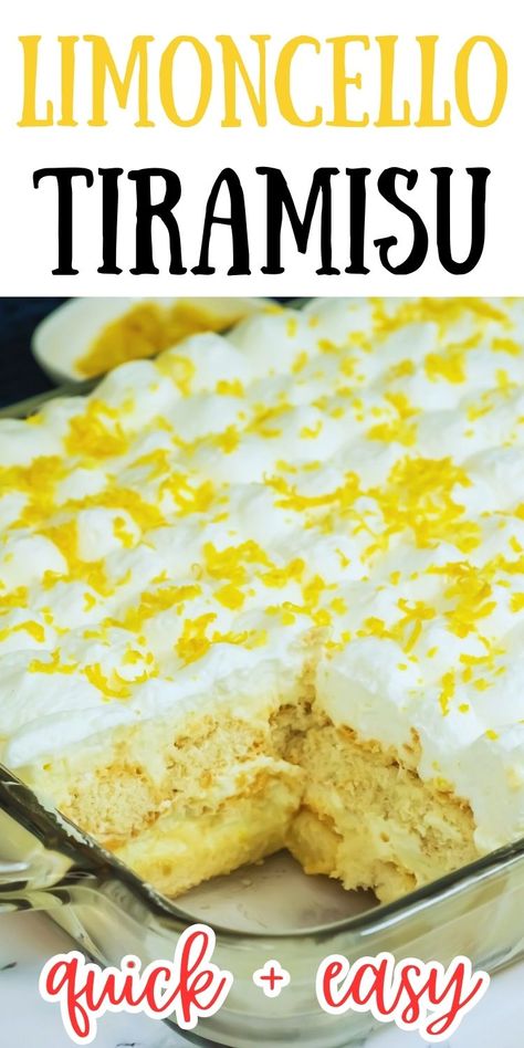 This limoncello tiramisu recipe is an easy no bake dessert to try.  This limoncello flavored version of the classic soft, creamy tiramisu dessert adds a nice citrus flavor. Italian Limoncello Tiramisu, Lemoncello Tiramisu Limoncello, Limoncello Tiramisu Recipe, Limoncello Cheesecake Recipe, Easy Italian Desserts, Limoncello Desserts, Limoncello Cheesecake, Limoncello Tiramisu, Italian Desserts Easy