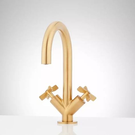 Vassor Single-Hole Bathroom Faucet, Gold Faucet Bathroom, Signature Hardware Bathroom, Bathroom Setup, Gold Faucet, Bar Faucets, Single Hole Bathroom Faucet, Gold Kitchen, Widespread Bathroom Faucet, Single Hole Faucet