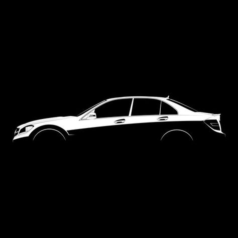 Black and white silhouette of the Mercedes-Benz C 63 AMG (W204). Very detailed side profile design. Available on T-shirts, phone cases, posters and many more high-quality products! Check out this design in my store link above! #art Amg Tattoo, Mercedes Tattoo, Black And White Silhouette, Mercedes C63 Amg, C 63 Amg, Car Silhouette, Cadillac Ct6, Door Mirrors, C63 Amg