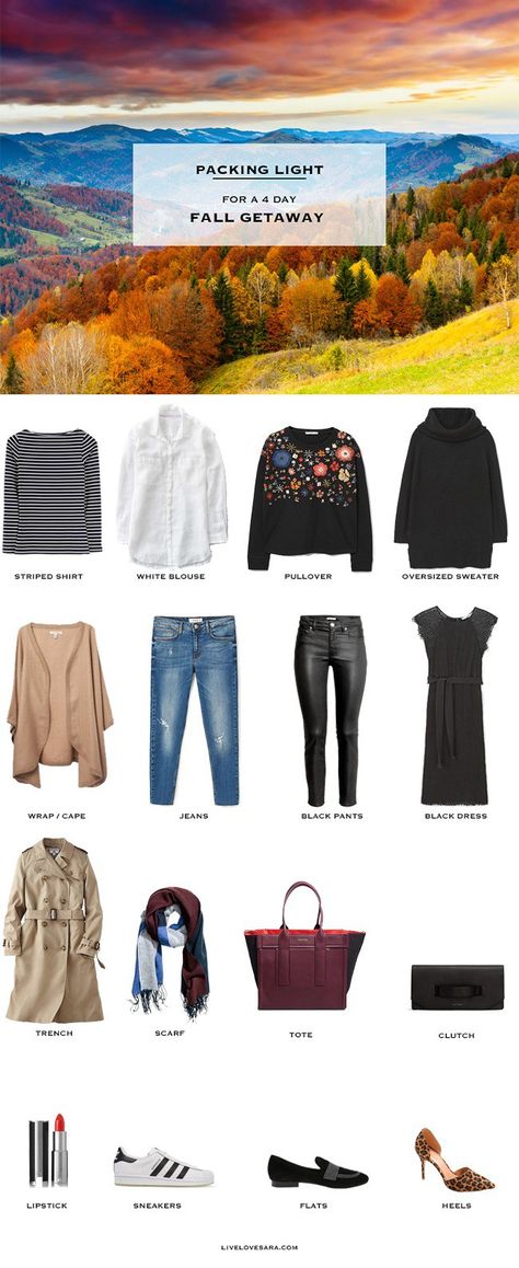 What to Pack for a 4 Day fall Getaway Packing Light List #travellight #packinglight #packinglist #travel #traveltips Packing Outfits, Fall Getaways, Packing Clothes, Outfit For Travel, Travel Capsule Wardrobe, Holiday Packing, Travel Capsule, Packing Lists, Travel Wear