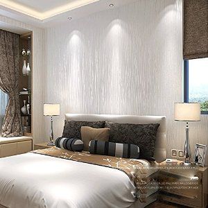 QIHANG Non-woven Classic Flocking Plain Stripe Modern Fashion Wallpaper Wall Paper Roll for Living Room Bedroom Off-white Color Wallpaper Roll 0.53m*10m=5.3㎡ - - AmazonSmile Gold Living Room Walls, Grey Wallpaper Living Room, Grey Wallpaper Bedroom, Royal Bedroom Design, 3d Living Room, 3d Wallpaper Living Room, Blue And White Wallpaper, Classic Wallpaper, Color Wallpaper