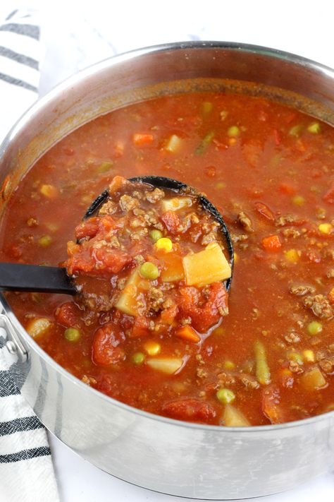 Vegetable Soup With Tomato Sauce, Old Fashioned Vegetable Beef Soup With Cabbage, Old Fashion Hamburger Soup, Southern Vegetable Soup, Old Fashioned Vegetable Soup, Tomato Vegetable Soup, Easy Vegetable Beef Soup, Vegetable Soup Crock Pot, Veg Soup Recipes