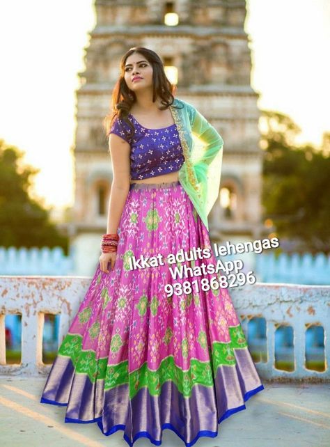 EXCLUSIVE COLLECTION OF POCHAMPALLY IKKAT PURE SILK ADULTS SIZE LEHENGAS for more details please contact me in whatsapp at 9381868296 #ikkat #ikat #ikatsilk #ikkatsarees #ikkatpattu #ikkatsilksarees #pochampally #telangana #bangalore #bride #wedding #southindian #bridesessentials #ikatdupattas #ikkatdupattas #duppatas #ikkatlehengas #ikatlehengas #lehangas #ikkatwholesale #ikkatsareeswholesale #ikkatmanufacturers #sampradaya #pattu #sarees #ikkatweavers #ikkatonline #ikatpochampally #pochampally Silk Lehengas, Ikkat Dresses, Half Saree Lehenga, Lehnga Dress, Lehenga Blouse Designs, Long Gowns, Sari Dress, Half Saree Designs, Long Gown Dress