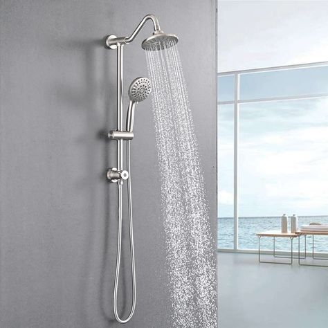 Rain Shower Head With Handheld, Brushed Nickel Shower Head, Half Bath Decor, Shower Head With Handheld, Rain Shower System, Adjustable Shower Head, Dual Shower Heads, Shower Fixtures, Slide Bar