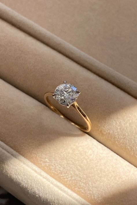 Simple Durable Engagement Ring, Solitaire Round Ring, Round Two Tone Engagement Ring, Gold Wedding Ring Round, Gold Dimond Ring, Round Solitaire Diamond Ring, Wedding Rings Single Diamond, Two Tone Gold Engagement Ring, Round Solitaire Engagement Ring Setting