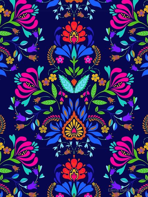 Mexican Print Wallpaper, Mexican Art Flowers, Mexican Pattern Wallpaper, Folk Art Mexican, Oxacana Art, Mexican Pattern Art, Mexican Design Motifs, Mexican Folk Art Painting Flowers, Mexican Fabric Pattern