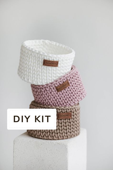 crochet basket kit - crochet kit for adults - crochet kit beginner with yarn Diy Crochet Kit, Crochet Self Care Kit, Crochet Starter Kit, Sturdy Crochet Basket, Woobles Crochet Kit, Crochet Hobby, Practical Crochet, Crochet Kits, Yarn Basket