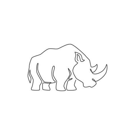 Rhino Line Art, Hippo Tattoo, Rhino Tattoo, One Continuous Line Drawing, African Rhino, Rhino Animal, White Rhinoceros, Embroidered Pillows, Animal Mascot