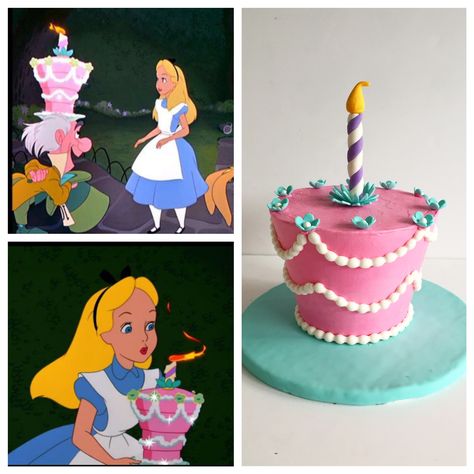 Alice in Wonderland smash cake inspiration - I can do a very simple version of this (with a real candle) Alice In Wonderland Cake From Movie, Alice’s Wonderland Bakery Birthday Cake, Alice In Wonderland Cakes 1st Birthday, Alice In Wonderland Tea Party Birthday Cake, Alice In Onederland First Birthday Food Ideas, Alice In Wonderland Party Cake, Alice In Onederland Birthday Cake, Alice In Wonderland Themed Desserts, Alice In Wonderland Half Birthday