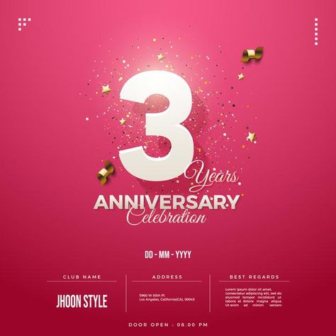 3rd anniversary party invitation with so... | Premium Vector #Freepik #vector #background #birthday #invitation #happy-birthday Happy Anniversary Poster Design, Creative Birthday Poster Graphic Design, Birthday Design Poster Ideas, Anniversary Social Media Post Design, Birthday Sale Design, Brand Anniversary Creative Ads, Corporate Anniversary Poster, Birthday Effect Background, Corporate Birthday Post