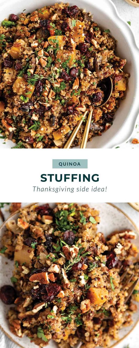 This quinoa stuffing recipe is a great side dish for Thanksgiving or if you are looking for a quinoa dish throughout the week. Quinoa Side Dish, Side Dish For Thanksgiving, Quinoa Stuffing, Savory Quinoa, Squash Quinoa, Butternut Squash Quinoa, Pumpkin Quinoa, Quinoa Dishes, Overnight Oatmeal Recipes