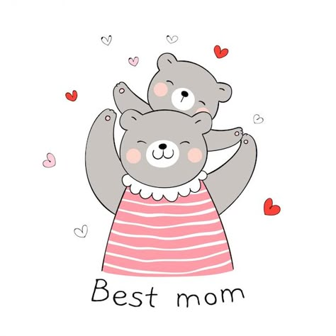 Draw Bear, Mothers Day Cartoon, Mothers Day Drawings, Mom Drawing, Baby Animal Drawings, Fabric Paint Designs, Easy Drawings For Kids, Baby Drawing, Cartoon Sketches