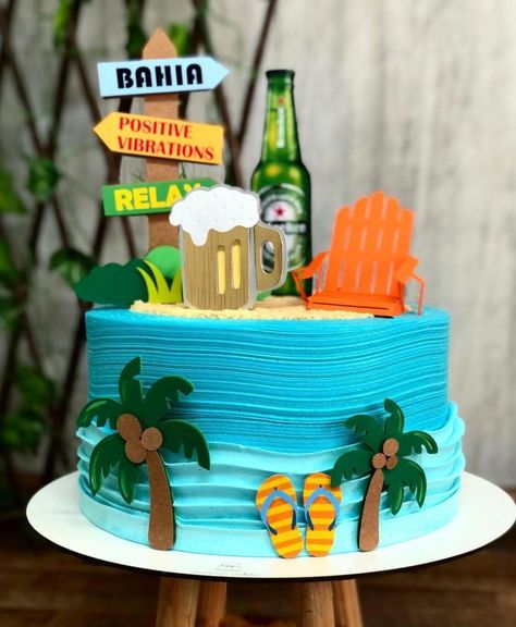 Hawaiian Theme Cake For Men, Tropical Cake For Men, Pool Birthday Cakes, Hawaiian Theme Cakes, Hawaiian Birthday Cakes, Tropical Birthday Cake, Hawaii Cake, Pool Party Cakes, Pool Cake