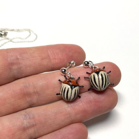 Polymer Clay Bug Earrings, Polymer Clay Insects, Polymer Clay Beetle, Beetle Earring, Clay Beetle, Clay Insects, Clay Bugs, Colorado Beetle, Insect Earrings